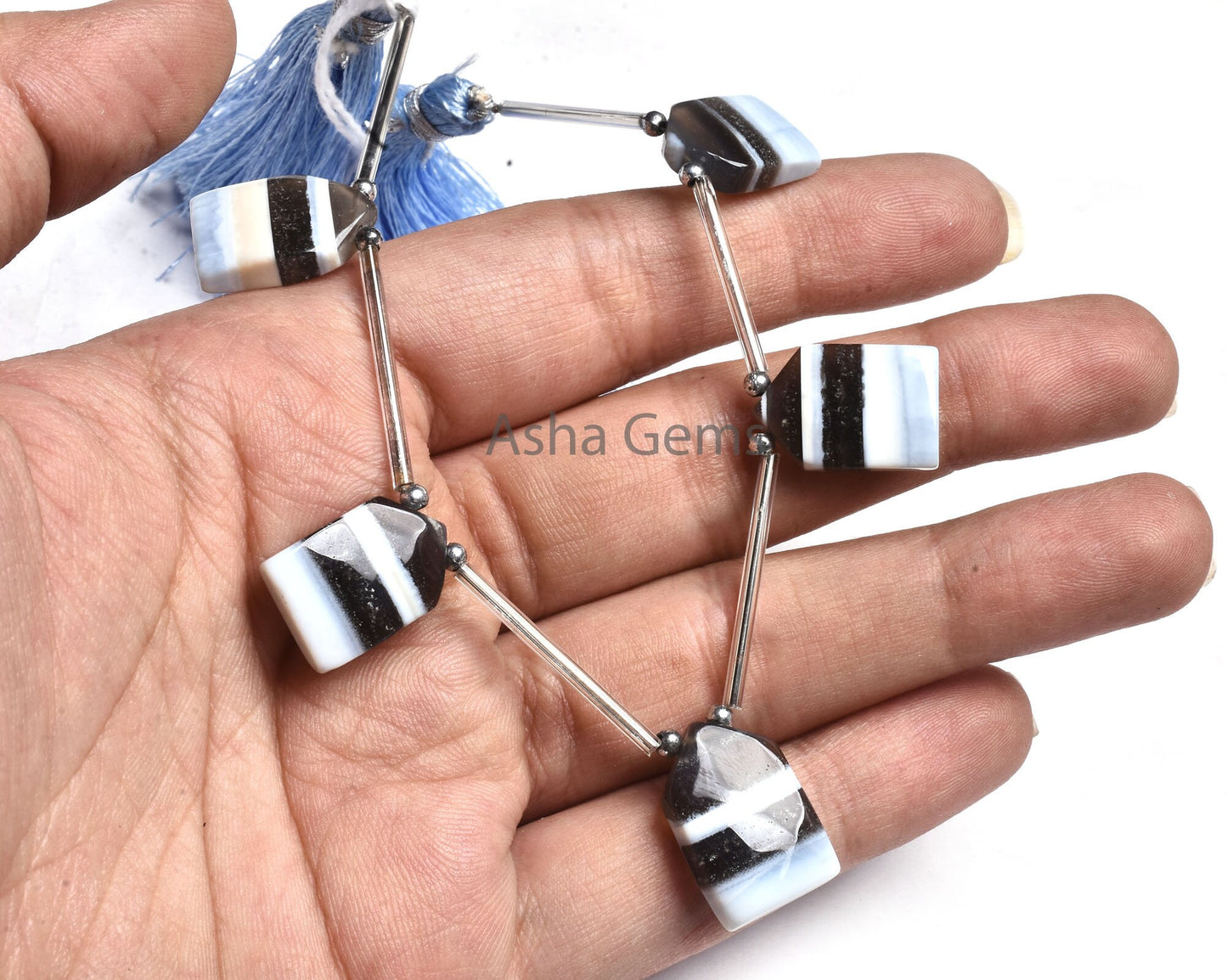 Opal Fancy Gate Shape Side Drill Gemstone Beads, Blue Boulder Opal smooth Handmade Fancy Beads, Boulder Opal Bead Jewelry Making Handicrafts