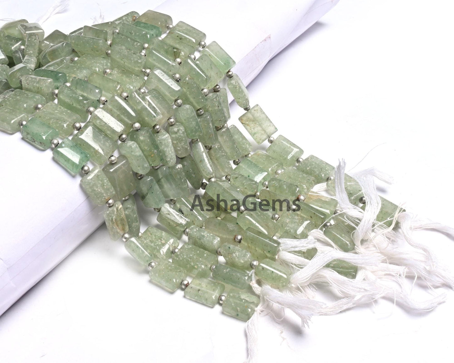 Natural Strawberry Quartz Smooth Rectangle Shape Handmade Beads, Light Green Strawberry Fancy Chicklet Straight Drill Gemstone Beads Jewelry