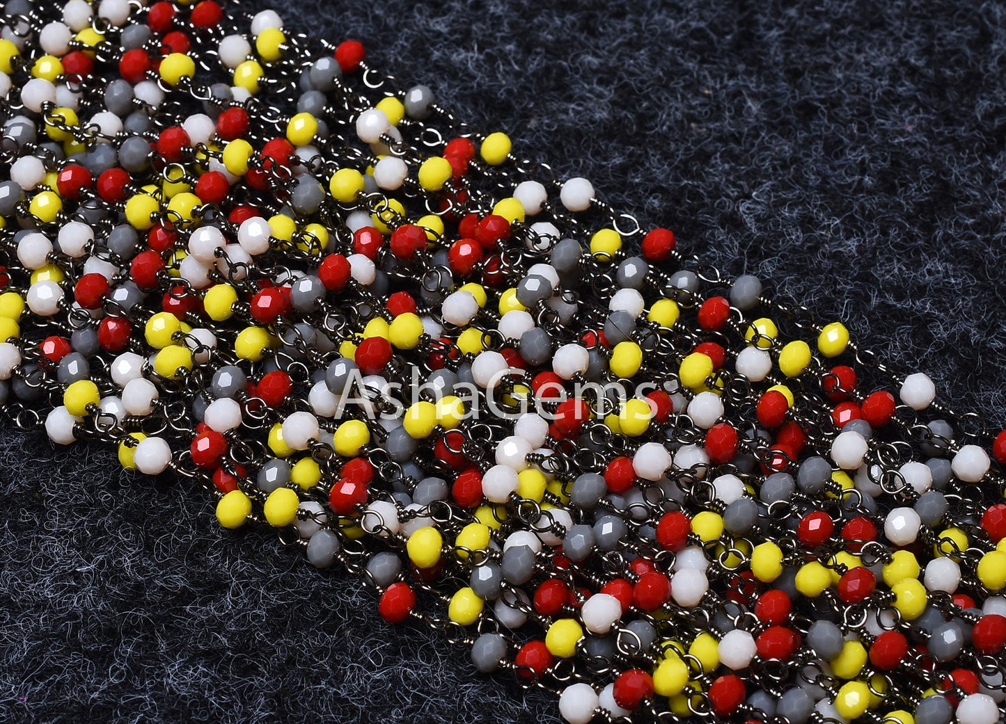 Beautiful Multi Color Hydro Faceted Rondelle Beads Rosary Chain, Gunmetal Wire Wrap Handmade Beaded Disco Rosary Chain Jewelry Making Crafts