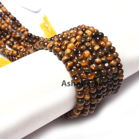 13" Strand Natural Tiger Eye Smooth Round Ball Beads, Shaded Brown Tiger Eye Plain Round Shape Gemstone Beads, Tiger Eye Beads Jewelry Craft