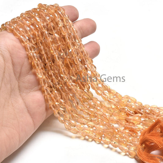 Natural Citrine Faceted Drops Straight Drill Beads,13" Fine Yellow Citrine Indian Machine Cut Teardrop Gemstone Beads Citrine Jewelry Crafts