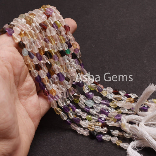 Mix Gemstone Disco Faceted Drop Shape Beads,14" Strand Multi Color Stone Teardrop Straight Drill Beads, Disco Bead Jewelry Making Handicraft