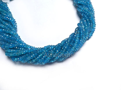 Beautiful Neon apatite Indian machine Cut Gemstone Beads, Fine Quality Neon Blue Apatite Faceted Rondelle Natural Apatite Bead Jewelry Craft