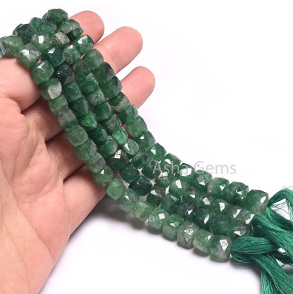 10" Strand Green Strawberry Quartz Faceted 3D Cube Box Shape Beads, Natural Green Strawberry Indian Cut Box Beads Jewelry Making Crafts SALE