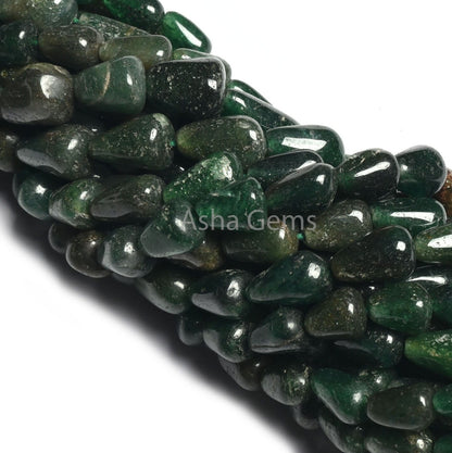 Natural Mica Margaj Smooth Drop Shape Gemstone Beads,12" Strand Dark Green Mica Plain Handmade Drops Straight Drill Beads Jewelry handicraft