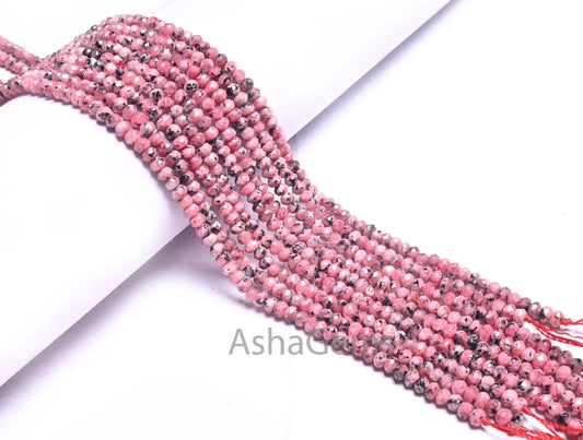 Beautiful Moss Pink Jade Quartz Faceted Rondelle Shape Beads, Fine Black Dot Rhodonite Color Jade Machine Cut Jade Quartz Beads Jewelry SALE