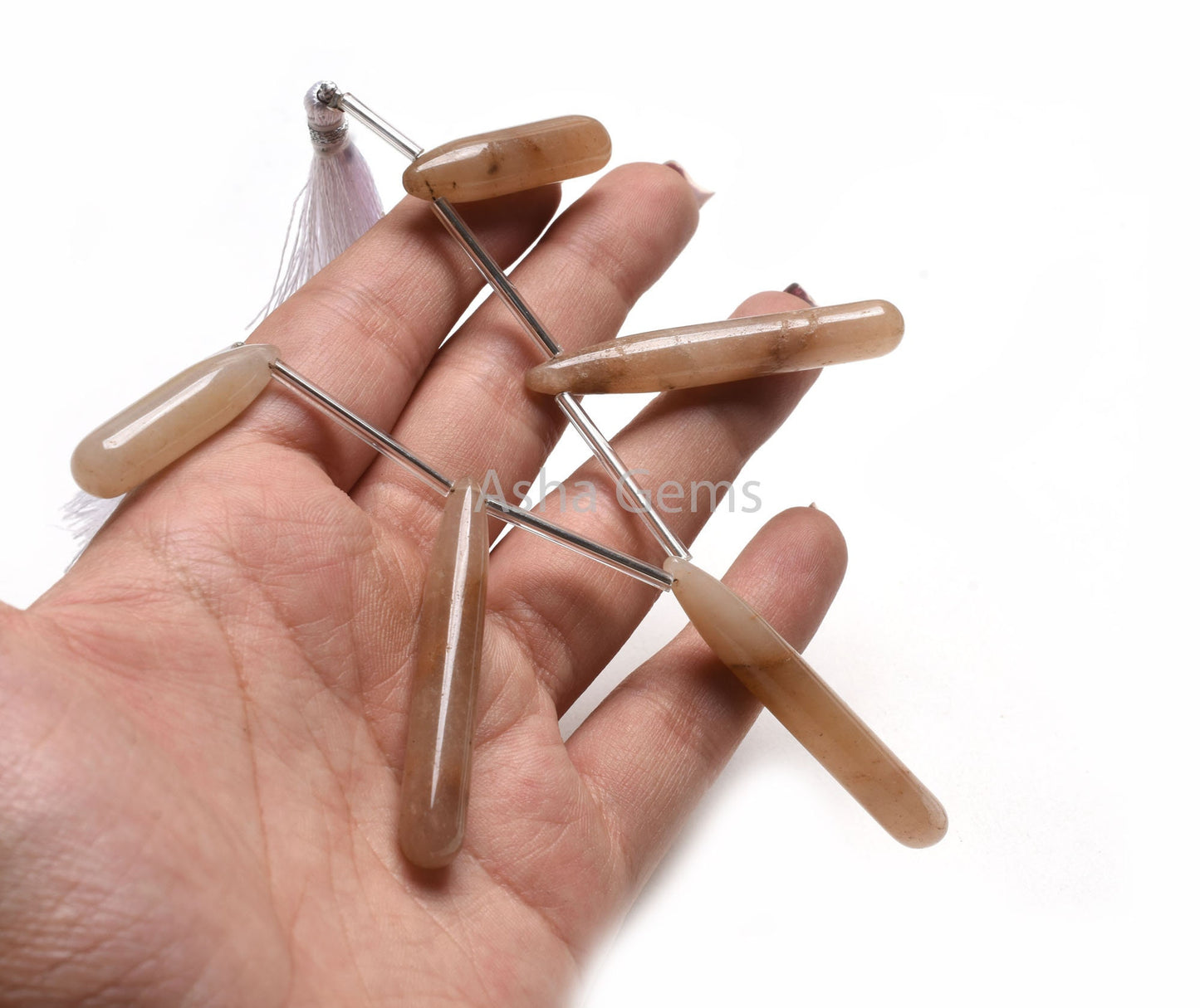 Natural Coffee Quartz Fancy Pencil Drop Gemstone Beads, Brown Coffee Quartz Smooth Long Teardrop Briolette Side Drill Beads Jewelry Crafts