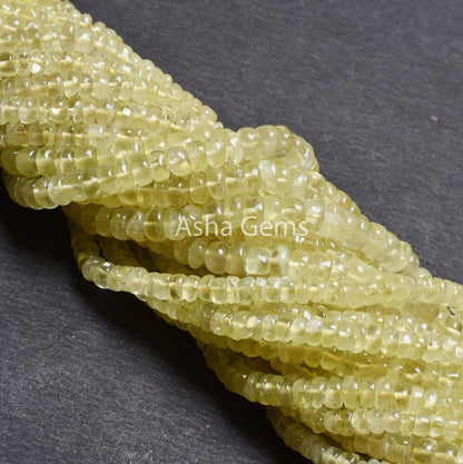 18" Strand Natural Lemon Quartz Smooth Gemstone beads, Lemon Yellow Quartz Plain Handmade Rondelle Beads, Lemon Beads Jewelry Making Crafts