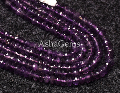 8"Strand Beautiful Natural African Amethyst Silver Coated Faceted Rondelle Gemstone Beads, Fine Quality,Purple Amethyst,Jewelry Making Craft