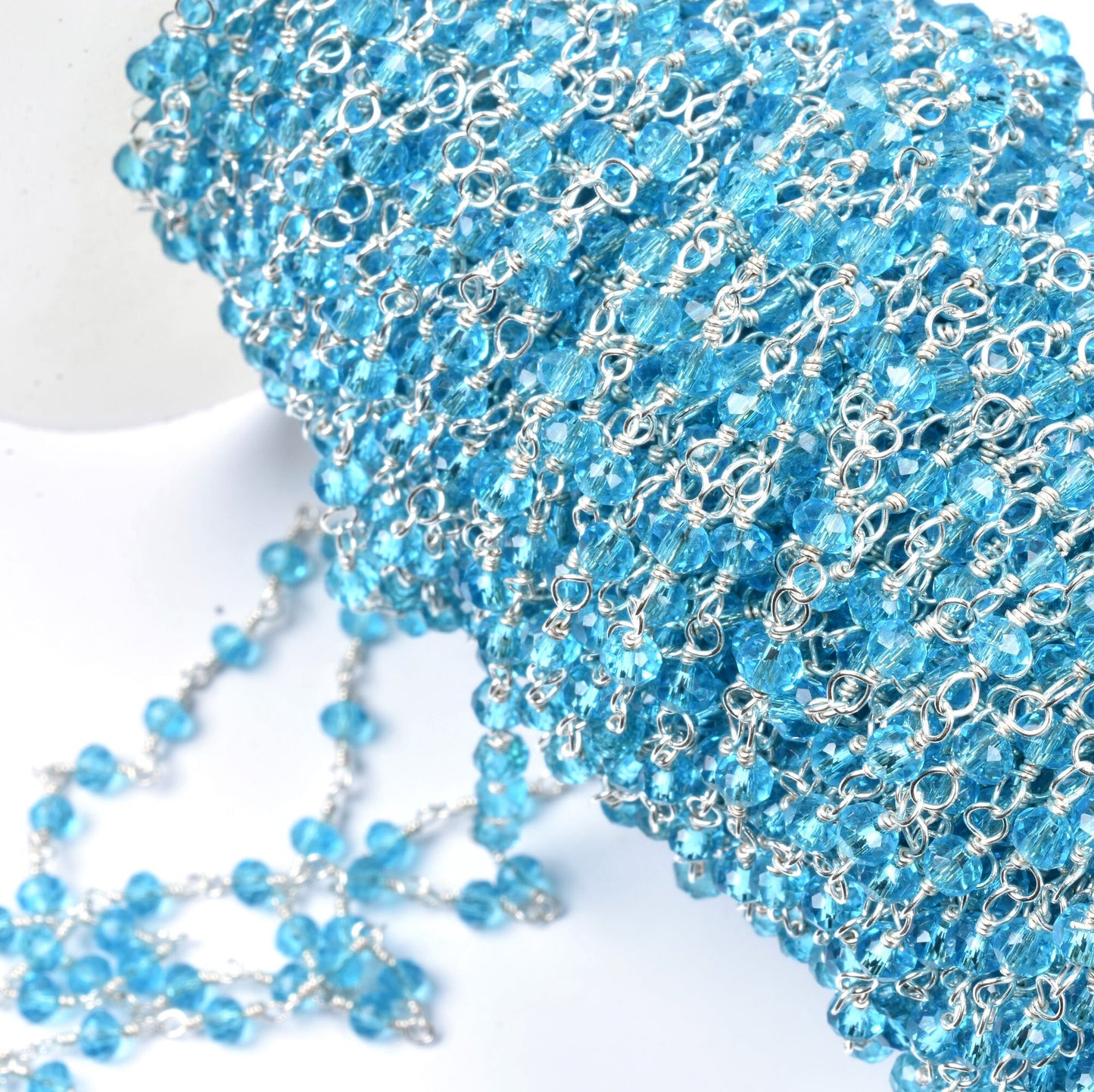 Beautiful Blue Topaz Hydro Faceted Rondelle Beads Rosary Chain 3-3.5 mm Rosary handmade Beaded Chains Roll Wire Wrap Jewelry Making Necklace Crafts
