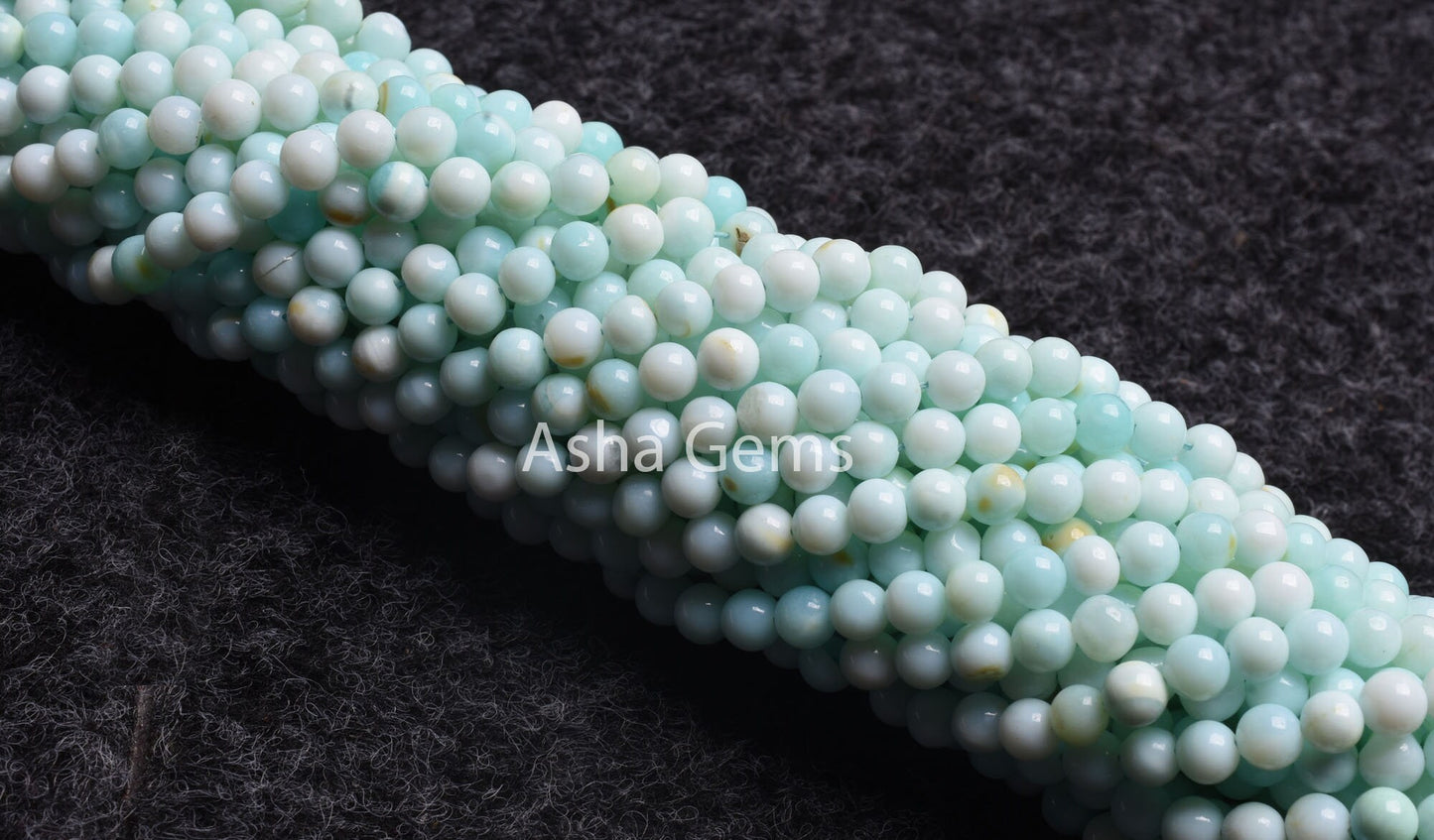 5 mm Rare Peru Opal Smooth Round Shape Beads,13" Strand Sky Blue Opal Round Balls Gemstone Bead, Polished Peruvian Opal Bead Jewelry SALE
