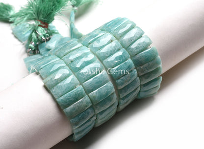 Fine Blue Amazonite Faceted Rectangle Shape Beads, Natural Peru Amazonite Fancy Chicklet Bead For Bracelet Jewelry Making Double Drill Beads