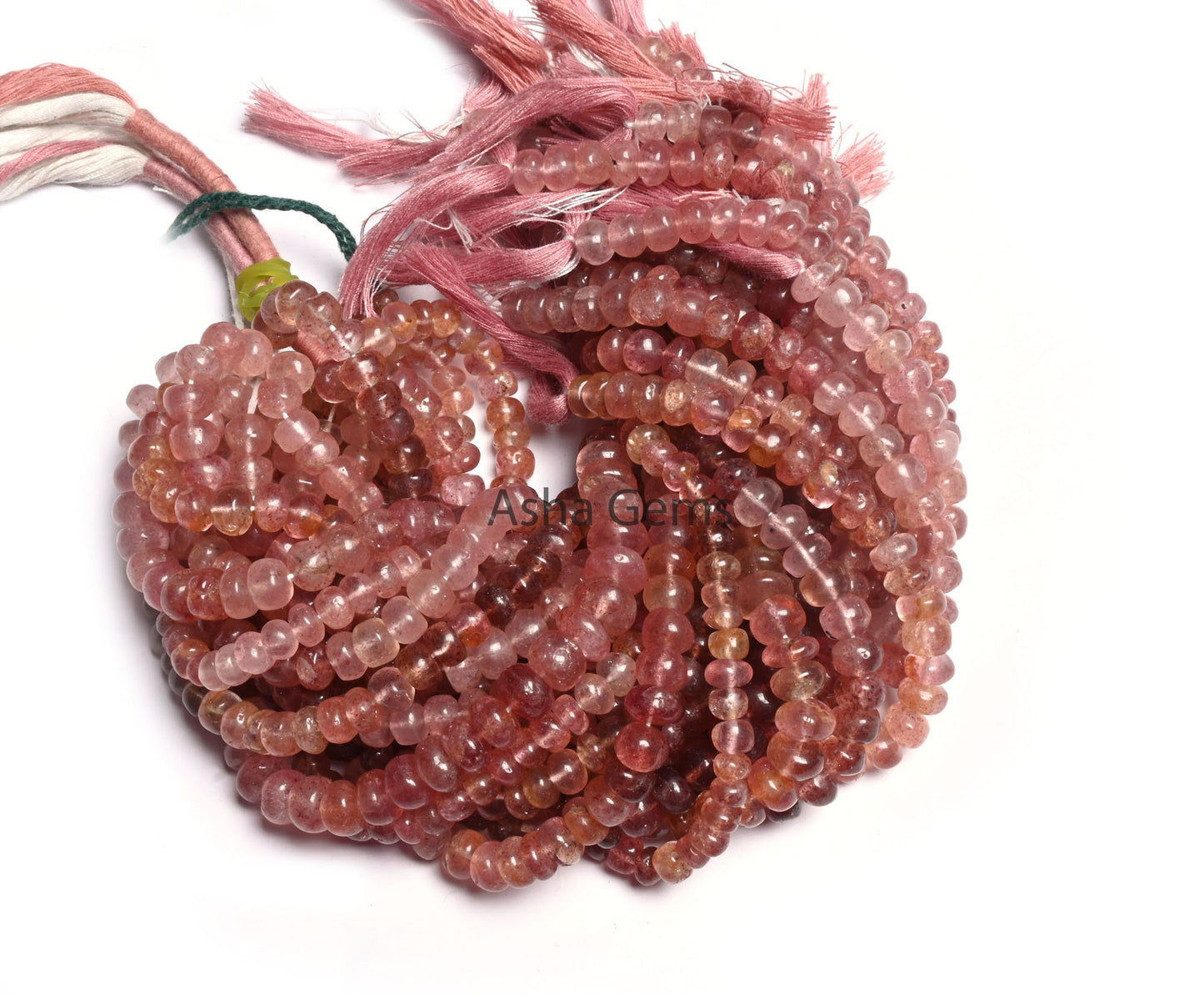 Natural Red Strawberry Quartz Rondelle Shape Beads,10" Shaded Strawberry Quartz Handmade Smooth Gemstone Roundelle Beads Jewelry Making SALE