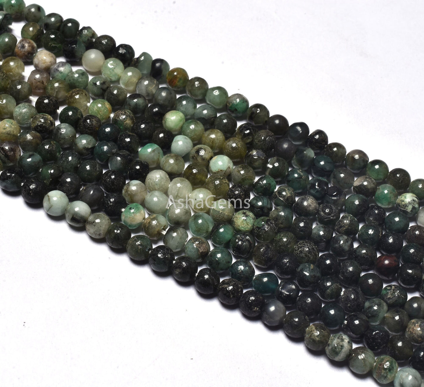Natural Green Emerald Smooth Shadded Round Shape Beads,4-5mm Emerald Plain Round Loose Beads,13" Full Strand Emerald Smooth Beads,Craft SALE