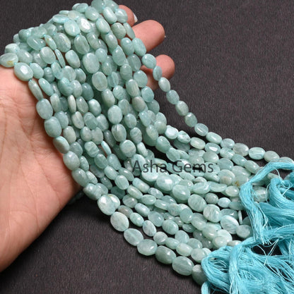 13" Strand Beautiful Amazonite Smooth Oval Handmade Beads, Fine Blue Amazonite Plain Uneven Oval Straight Drill Amazonite Bead Jewelry Craft