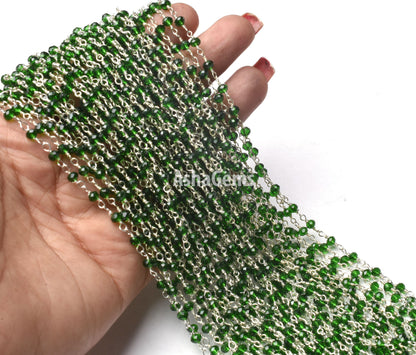 AAA Chrome Diopside Hydro Faceted Rondelle Beads Rosary Chain Silver Plated Wire Wrap handmade Chain Jewelry Making Necklace Chains 3-3.5 mm