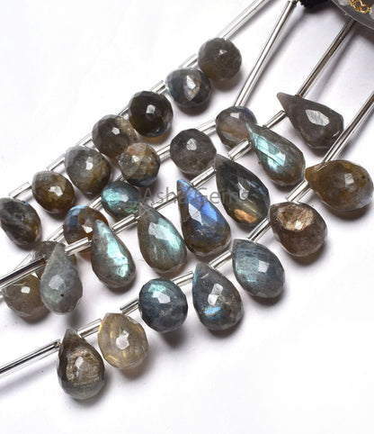 Natural Blue fire labradorite faceted drops shape beads, black rainbow Teardrop Side Drill Gemstone Beads Labradorite Drop bead jewelry SALE