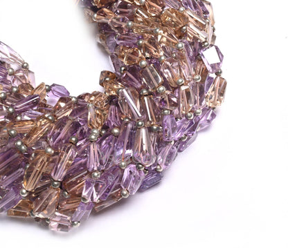 Fine Quality Ametrine faceted Nugget Shape Gemstone Beads,10" Natural Purple Yellow Ametrine Handmade Tumble Indian Cut Ametryn Bead Jewelry
