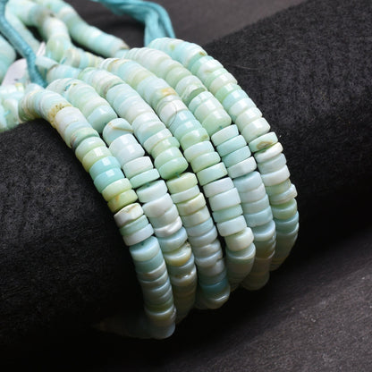 8mm Peru Sky Blue Opal Smooth Tyre Shape Handmade Gemstone Beads Light Blue Opal Plain Heishi Tyre Center Drill Opal Bead Jewelry Craft SALE