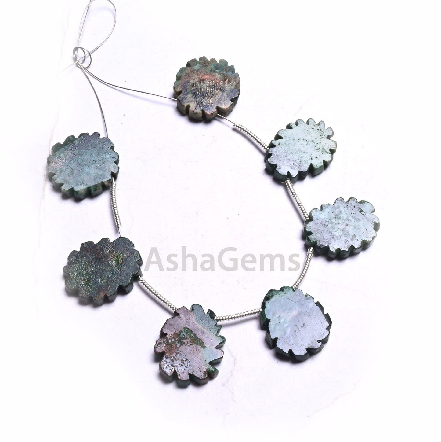 Natural Green Agate Jasper Flat Rough Slice Carving Handmade Beads, Jasper Uneven Raw Polish Gemstone Carve Side Drill Beads Jewelry Crafts
