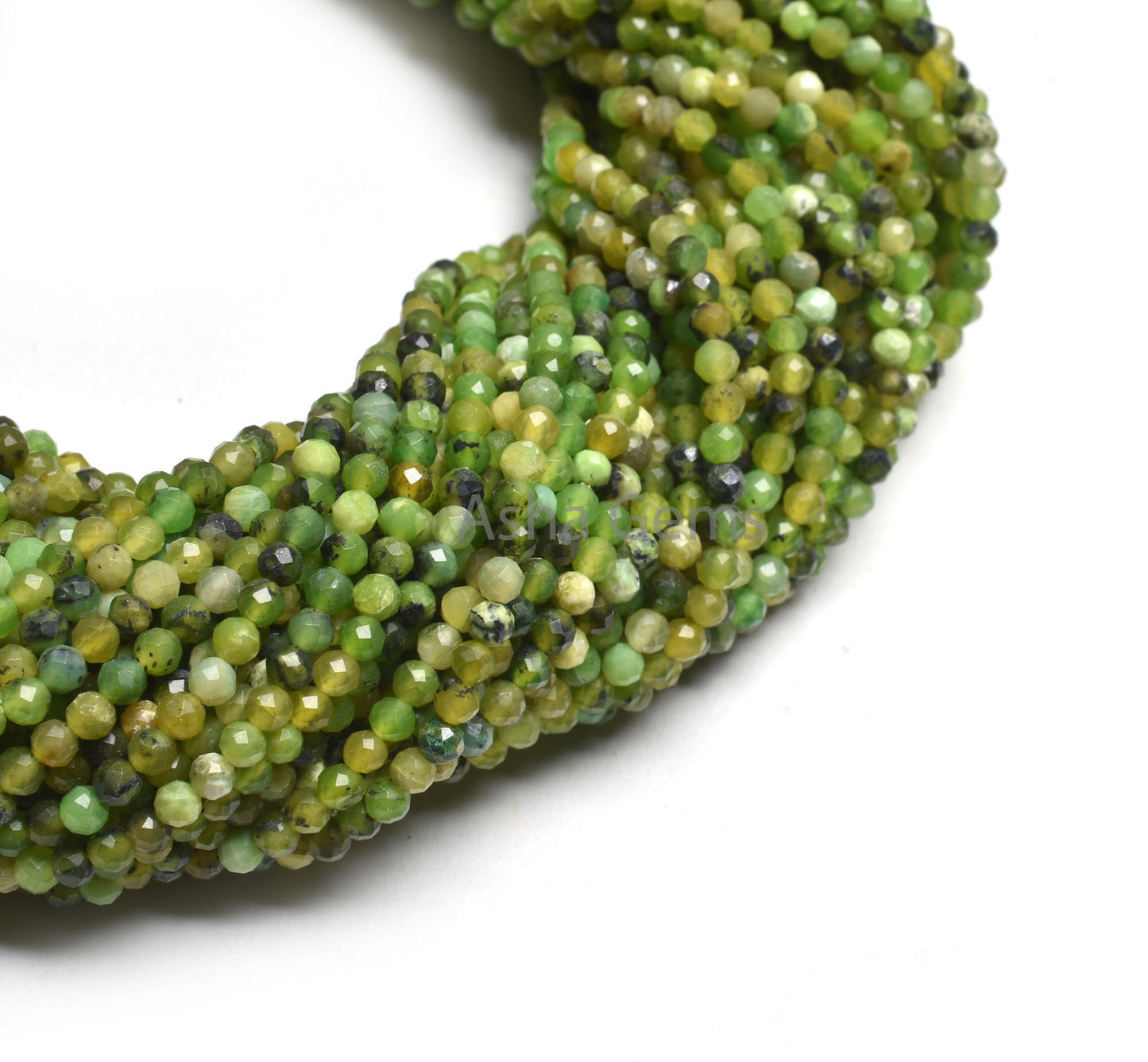 3.2 mm Green Opal Machine Cut Faceted Rondelle Shape Beads, Raw Green Opal Micro Cut Gemstone Beads, Fine Green Opal Bead Jewelry Craft SALE