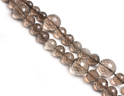 Beautiful Smoky Quartz Micro Faceted Round Gemstone Beads,14"Strand AAA Smoky Beads, Natural Smoky Machine Cut Round Shape Bead Jewelry SALE