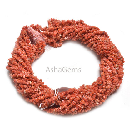 Natural Red Coral Uncut Chips Beads,34"Strand Real Coral Smooth Raw Rough Tiny Moonga Gemstone Precious Beads, Fine Coral Bead Jewelry Craft