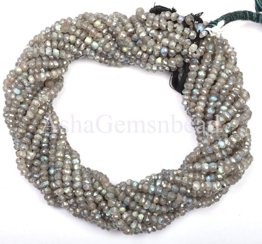 13"Strand Beautiful Natural Labradortie Silver Coated Micro Cut Rondelle Faceted Gemstone Beads 4 mm,Fine Quality,Jewellery Making Crafts