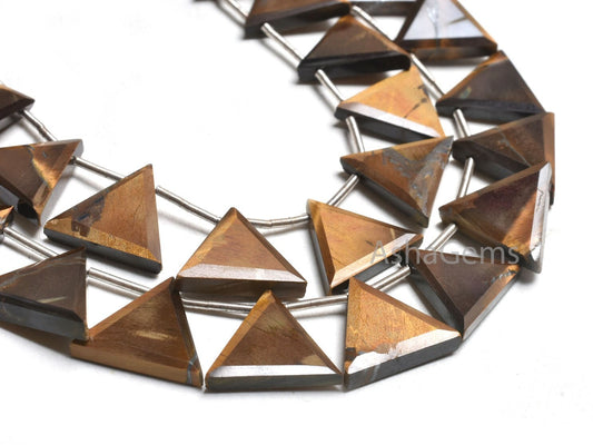 Beautiful Tiger Eye Trillion Shape Faceted Beads,13-15mm Natural Tiger Eye Fancy Side Drill Triangle Gemstone Bead Jewelry making Craft SALE