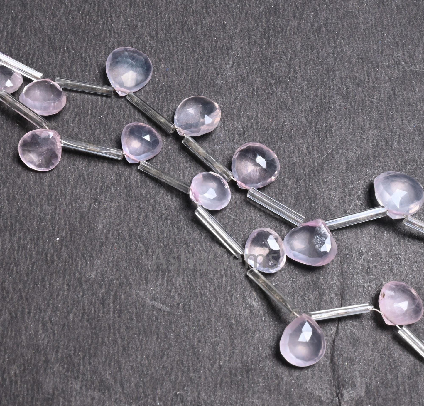 Natural Pink Rose Quartz Faceted Heart Shape Gemstone Beads,7"Strand Rose Quartz Heart Briolette beads, Rose Quartz Side Drill Beads Jewelry (AG 18654)