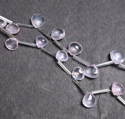 Natural Pink Rose Quartz Faceted Heart Shape Gemstone Beads,7"Strand Rose Quartz Heart Briolette beads, Rose Quartz Side Drill Beads Jewelry (AG 18654)
