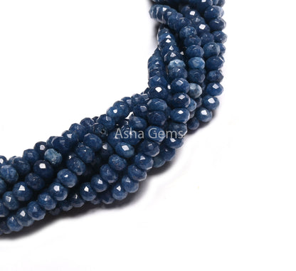 4.5 mm Fine Blue Jade Quartz faceted Rondelle Shape Beads, Blue Sapphire Color Jade Quartz machine cut Gemstone Beads Jewelry makings Crafts