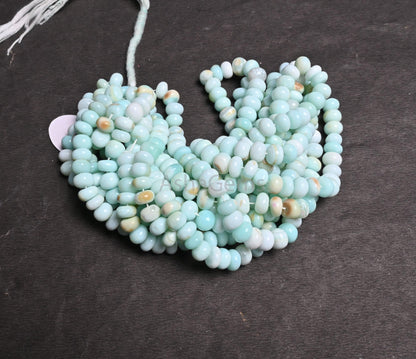 Beautiful Shaded Peru Blue opal Smooth Gemstone Loose Beads, Shaded Sky Blue Opal Plain Handmade Uneven Rondelle Opal Beads Jewelry Necklace