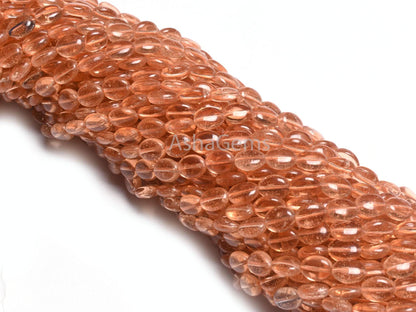 6.5-8 mm Fine Quality Creamy Peach Quartz Hydro Smooth Oval Shape Beads,13" Peach Hydro Plain Oval handmade Loose Beads Jewelry Making Craft