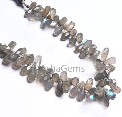 Beautiful Flashy labradorite Faceted Drop Beads,8" Natural Blue Fire Labradorite Indian Cut Teardrop Briolette Gemstone Beads Jewelry Crafts (AG 18652)
