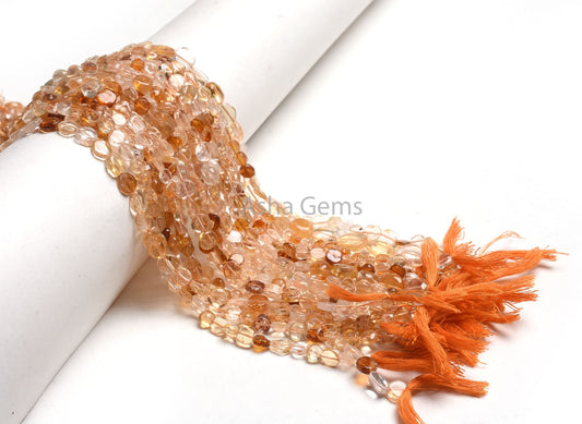 Shaded Yellow Citrine Smooth Uneven Coin Shape Beads, Natural Citrine Plain Handmade Coin Straight Drill Gemstone Beads Citrine Bead Jewelry