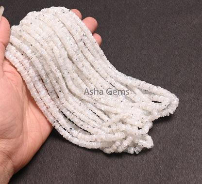 Natural Moss Rainbow Moonstone Smooth Heishi Tyre Beads, Flashy White Rainbow Handmade Wheel Uneven Gemstone Rainbow Moonstone Beads Jewelry