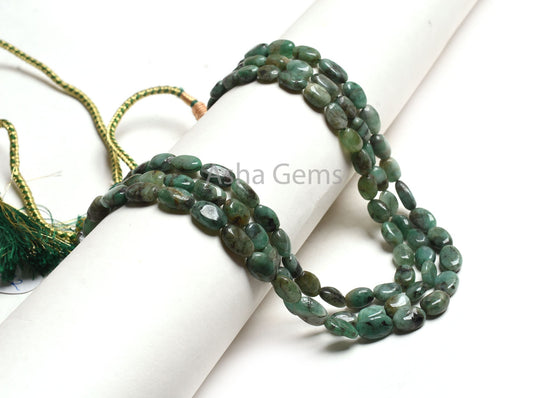 Beautiful Emerald Smooth Oval Gemstone Beads Necklace,7x9-8x12mm Green Emerald Plain Uneven Oval Bead,3 Strand Necklace Emerald Bead Jewelry