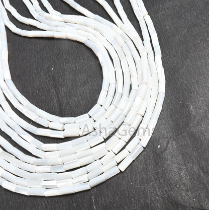 Fine Mother Of Pearl Fancy Tube Shape Smooth Gemstone Beads,3.5-8 mm Natural Iridescent White MOP Shell Pipe Straight Drill MOP Bead Jewelry