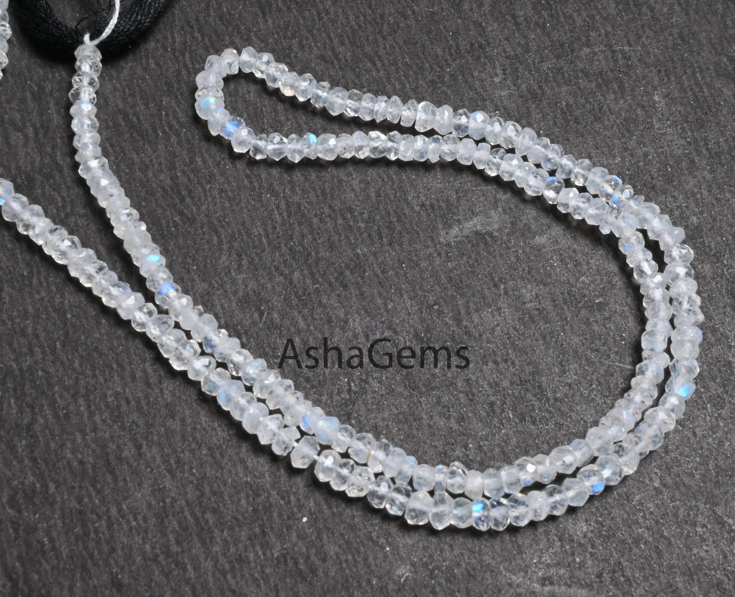 Natural Rainbow Moonstone Faceted Rondelle Shape Beads,13" Strand Blue Fire Rainbow Indian Machine Cut Beads, AAA White rainbow Bead Jewelry (AG-15179)