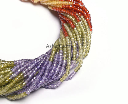 Beautiful Multi Color Shaded Zircon machine Cut Rondelle Beads,3mm Cubic zirconia Micro Cut Faceted Beads, Zircon Bead Jewelry Necklace SALE