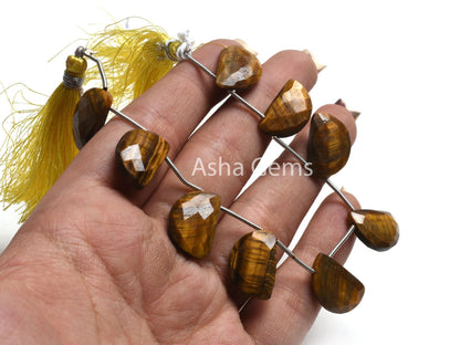 11x17-12qx18 mm Tiger Eye Faceted Fancy Briolette Gemstone Beads, Natural Tiger Eye Side Drill Fancy D Shape Beads, Tiger Eye Beads Jewelry