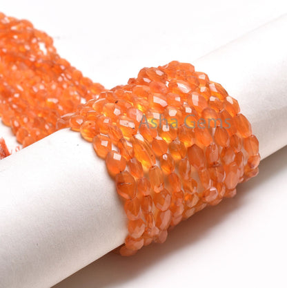 AAA Quality Carnelian Oval Shape Hand Cut Beads,14" Natural Orange Carnelian Faceted Oval Briolette Indian Cut Beads, Carnelian Bead Jewelry