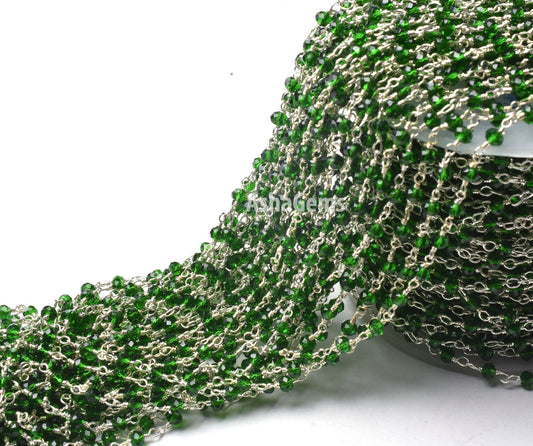 AAA Chrome Diopside Hydro Faceted Rondelle Beads Rosary Chain Silver Plated Wire Wrap handmade Chain Jewelry Making Necklace Chains 3-3.5 mm