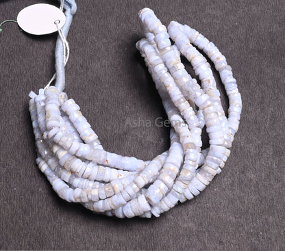 Natural Blue lace Agate Faceted Tyre Gemstone Loose Beads,16" Strand Blue Lace Agate Indian Cut Flat Wheel Shape Beads Jewelry Making Crafts