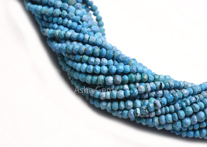 Blue Turquoise Howlite Indian Cut Faceted Beads,13.5" Strand Turquoise Faceted Rondelle Gemstone Beads, Howlite Turquoise Bead Jewelry Sale