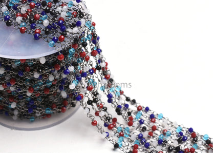 Rosary Chain Disco Micro Cut Beads Chain By Feet,Multi Color Hydro Rondelle Beaded Chain Black Plated Wire Gunmetal Chain jewelry Craft SALE