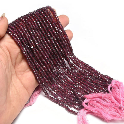 Natural Garnet Indian machine Cut Rondelle Gemstone Loose Beads,13" Strand Red Garnet Faceted Beads, Fine garnet Beads Jewelry Making Crafts
