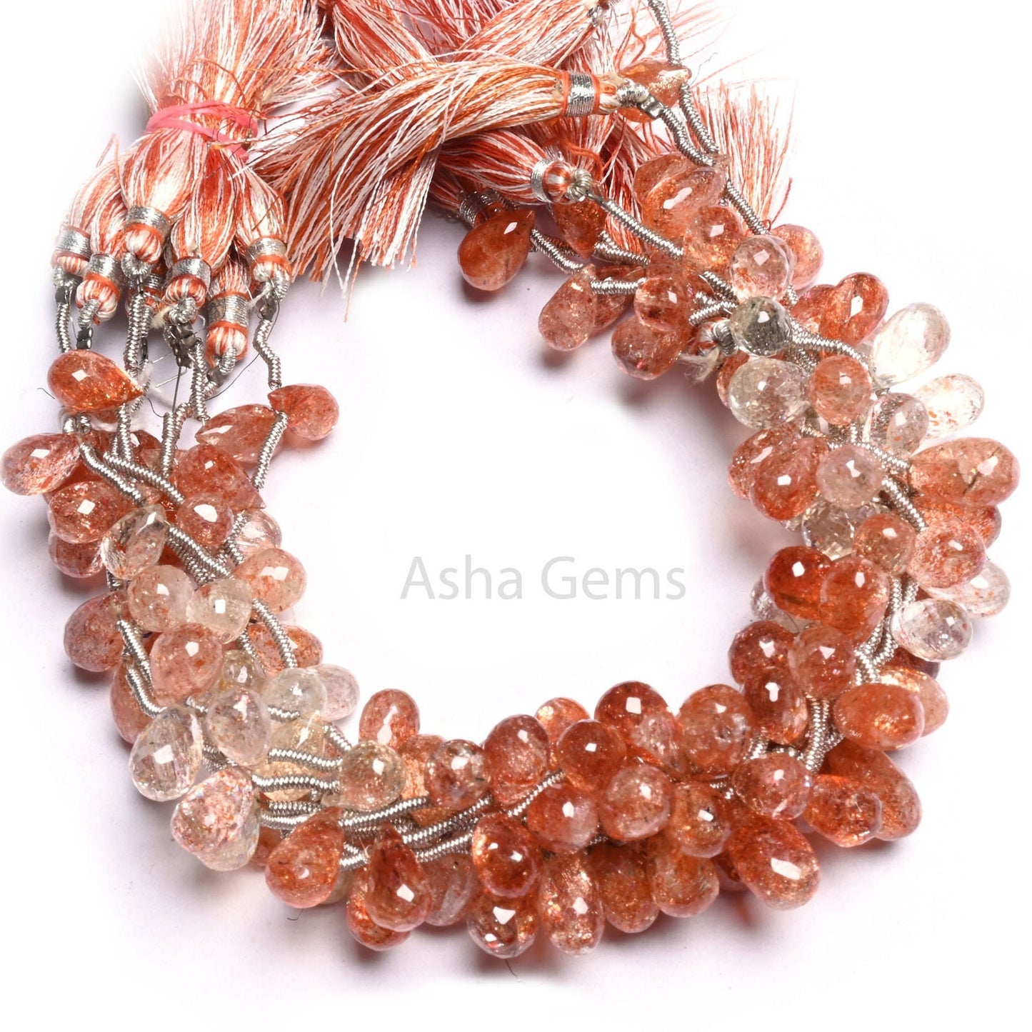 AAA Quality Natural Sunstone Faceted Drop Shape Beads, Shaded Red Orange Sunstone Teardrop Briolette Side Drill Sunstone Bead Jewelry Crafts