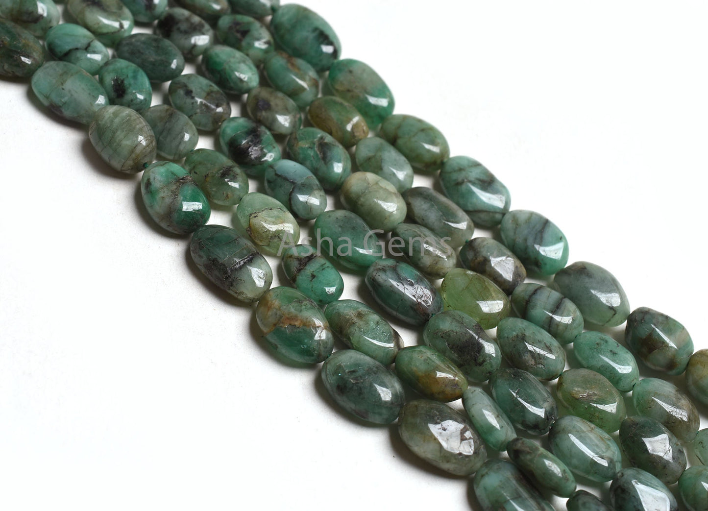 Beautiful Emerald Smooth Oval Gemstone Beads Necklace,7x9-8x12mm Green Emerald Plain Uneven Oval Bead,3 Strand Necklace Emerald Bead Jewelry